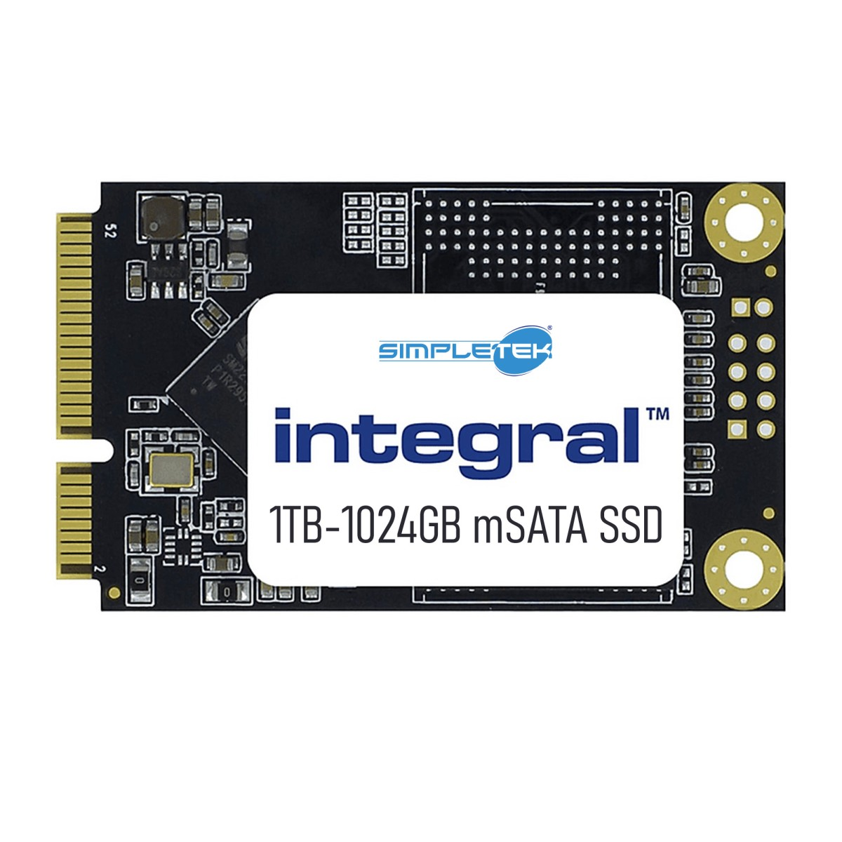 Un SSD mSATA Integral nero da 1TB con connettori dorati e componenti visibili.