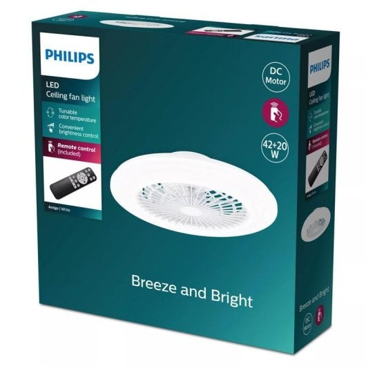 Scatola lampada ventilatore da soffitto LED Philips con ventilatore e telecomando. Motore DC.