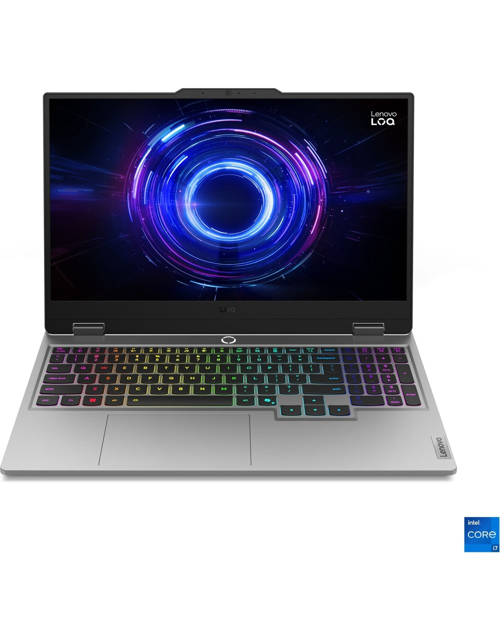 Gümüş rengi Lenovo dizüstü bilgisayar, arkadan aydınlatmalı klavye ve soyut duvar kağıdı.