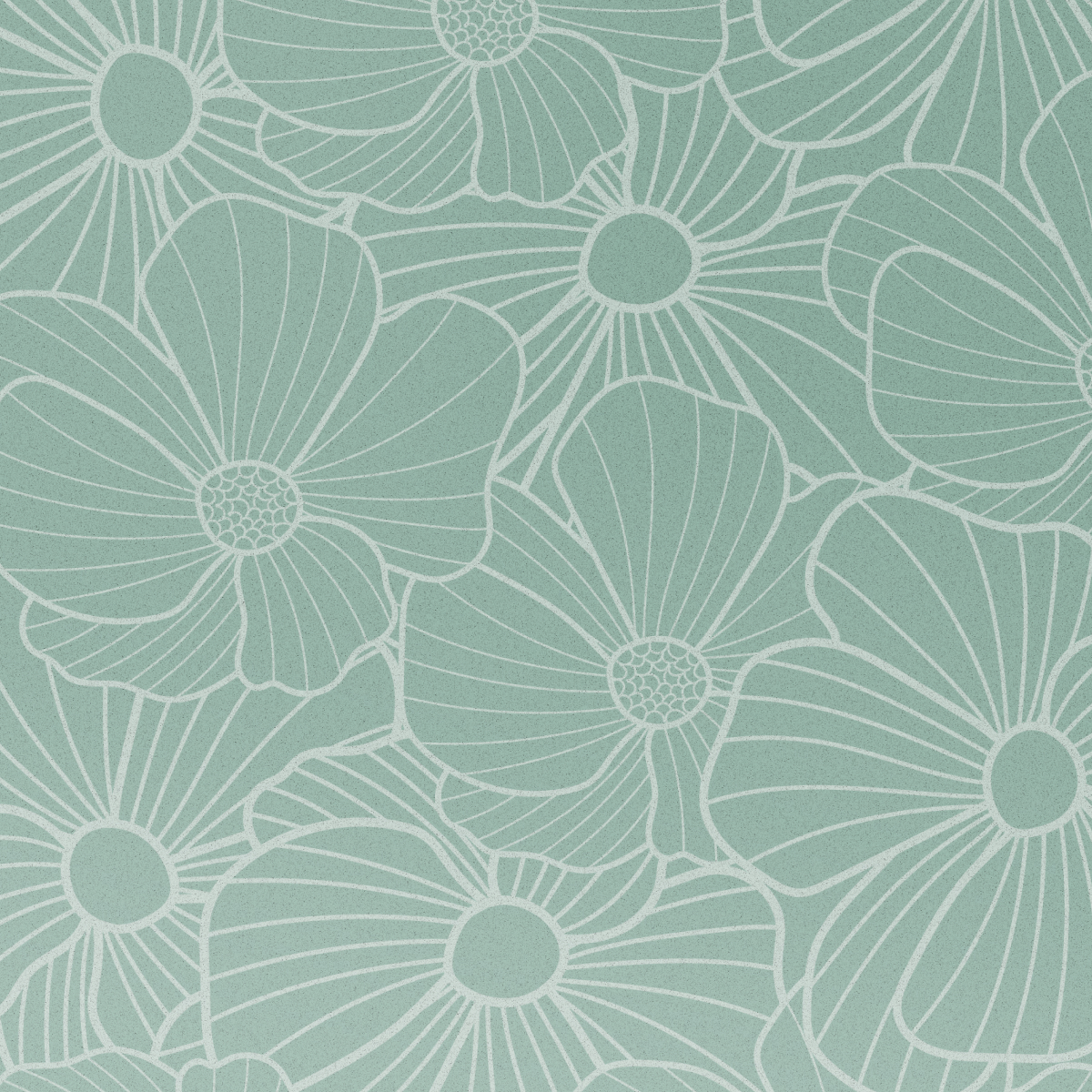 Fondo con flores estilizadas azul verdoso y líneas blancas.