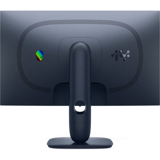 Retro di un monitor blu scuro con supporto. Presenta logo Alienware e fori di ventilazione.