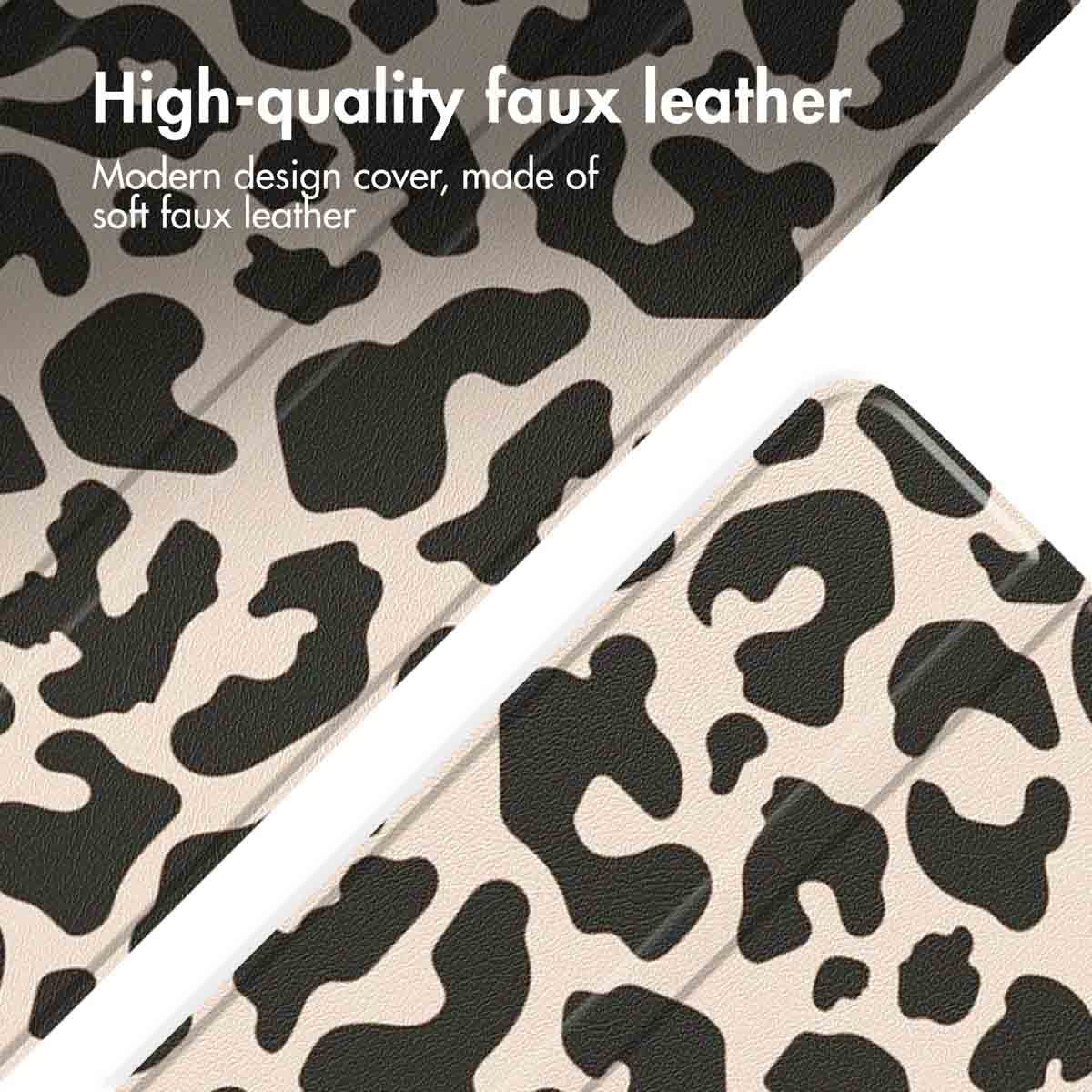 High-quality faux leather with a leopard print pattern.