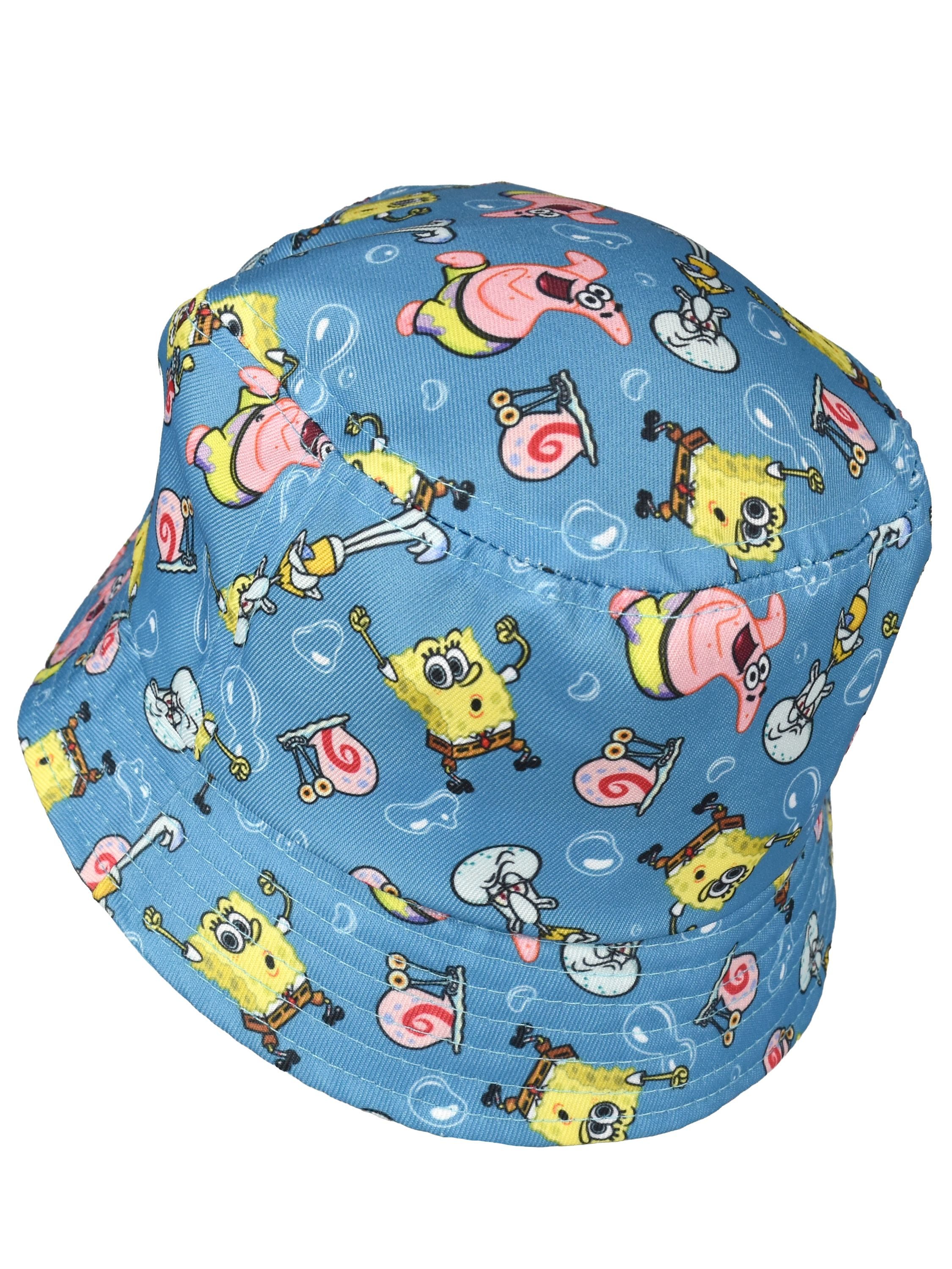 Ein blauer Eimerhut mit Spongebob und Freunden.