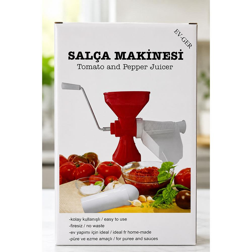 Domates ve biber meyve suyu makinesi kutusu, meyve ve malzemeler.