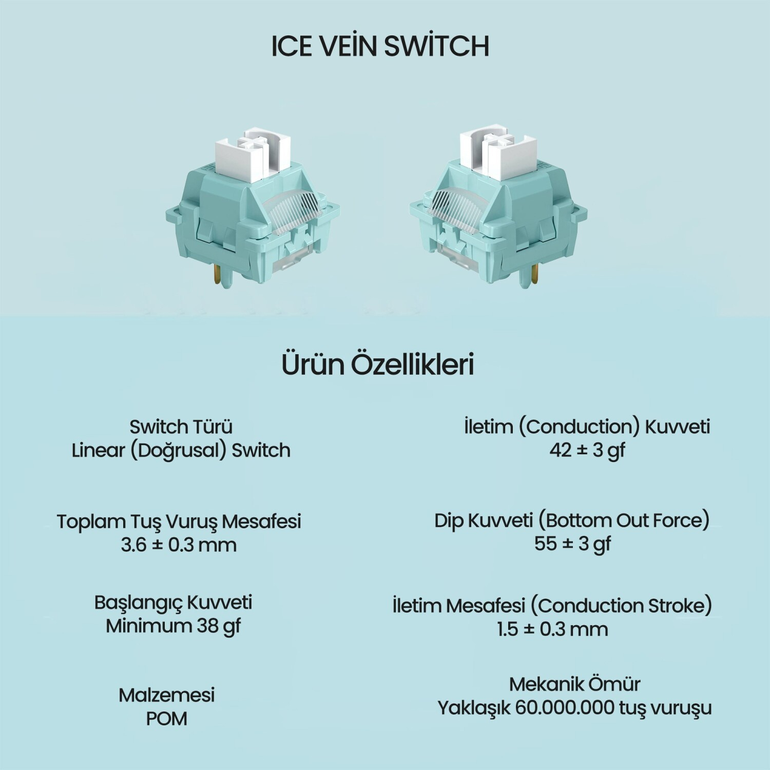 AULA Leobog Ice Vein Lineer Mekanik 100 Adet Switch Mavi