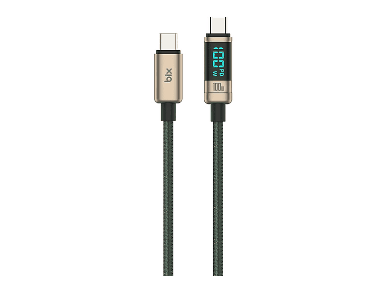 BIX Type-C to Type-C 100 W 480Mbps E-Marker Çipli LED Dijital Ekranlı 1 Metre Şarj ve Data Kablosu Bronz