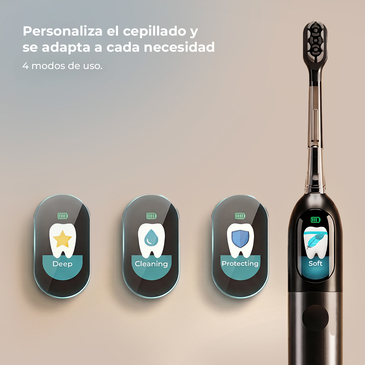 Spazzolino elettrico con quattro modalità: Deep, Cleaning, Protecting, Soft.