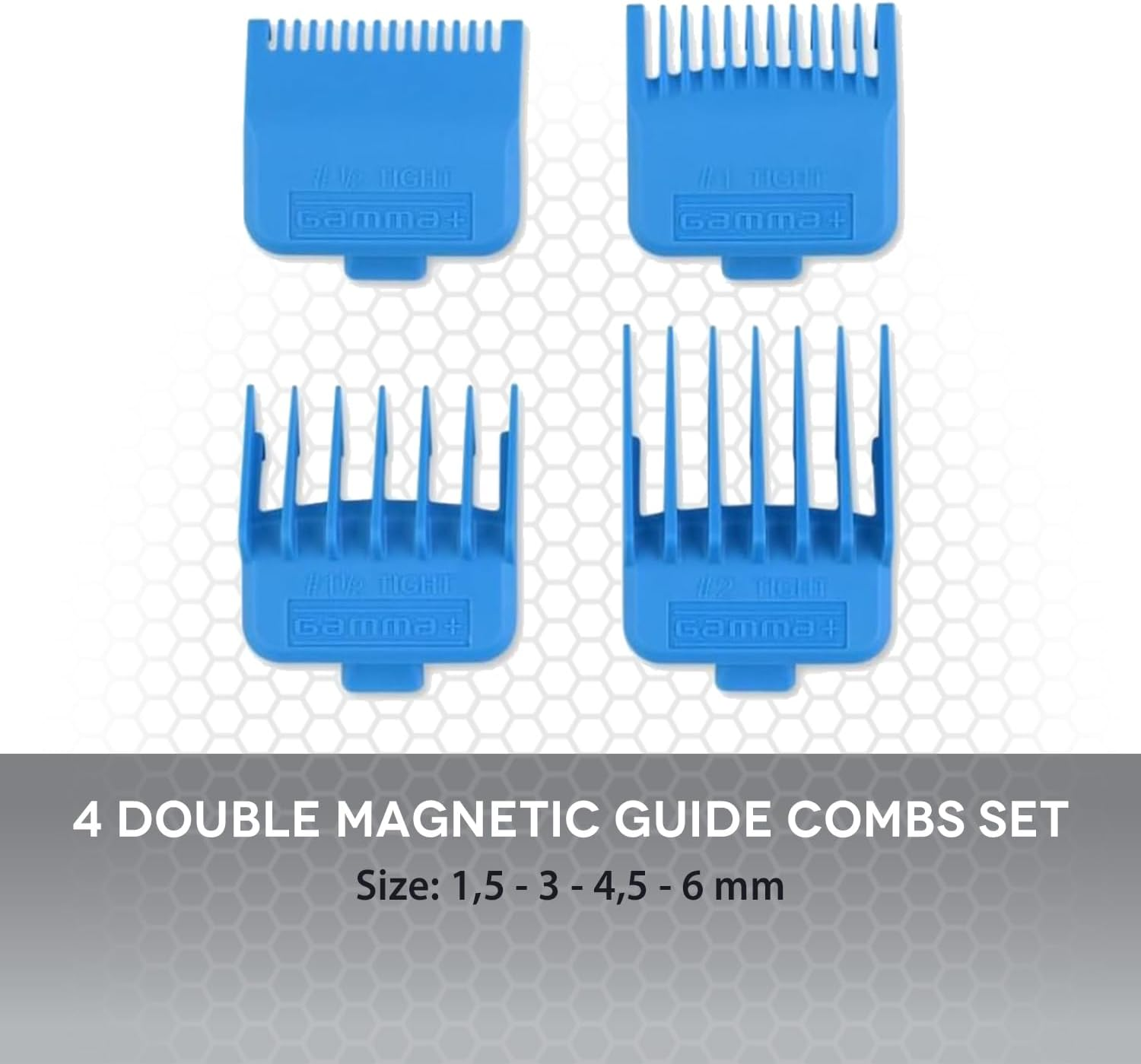 Quattro pettini magnetici blu per tagliacapelli.
