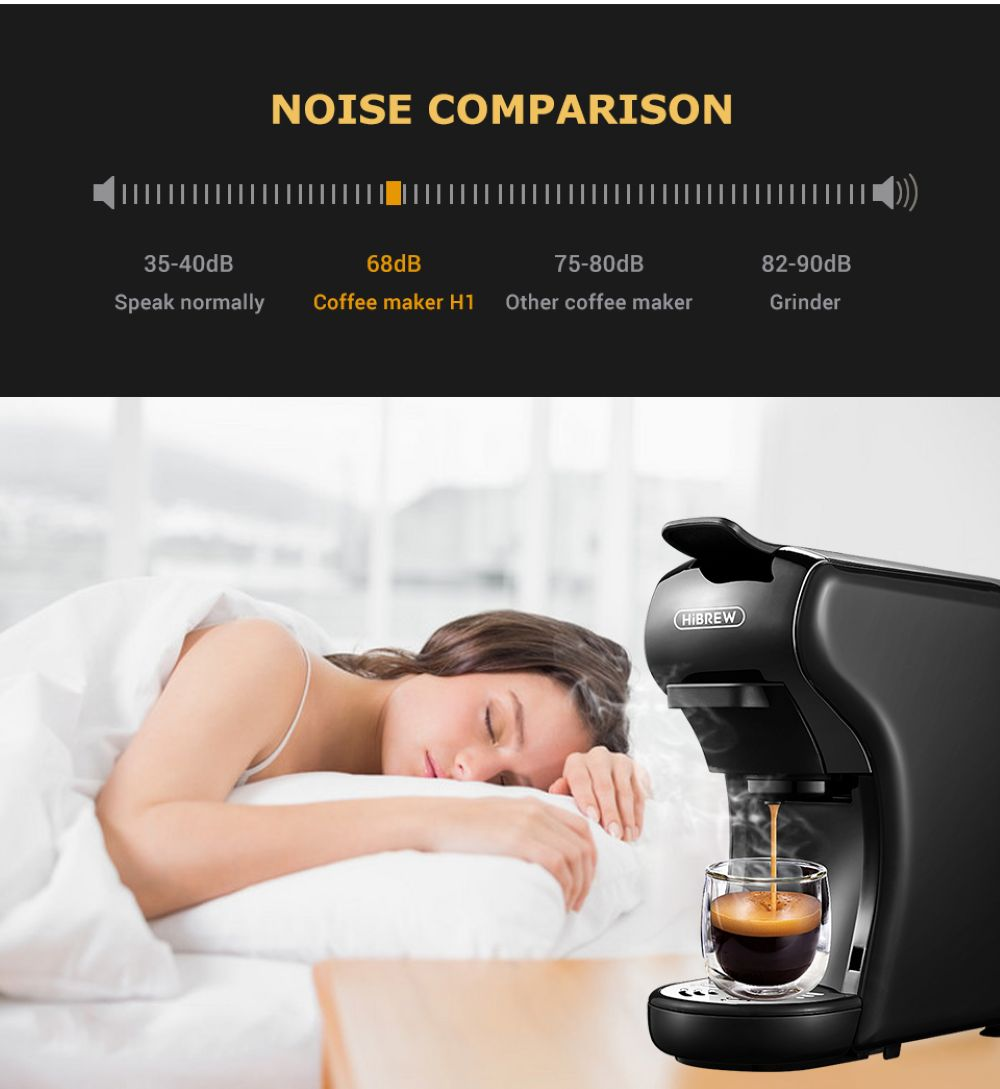 Donna che dorme vicino a una macchina da caffè che prepara il caffè. Confronto rumore.