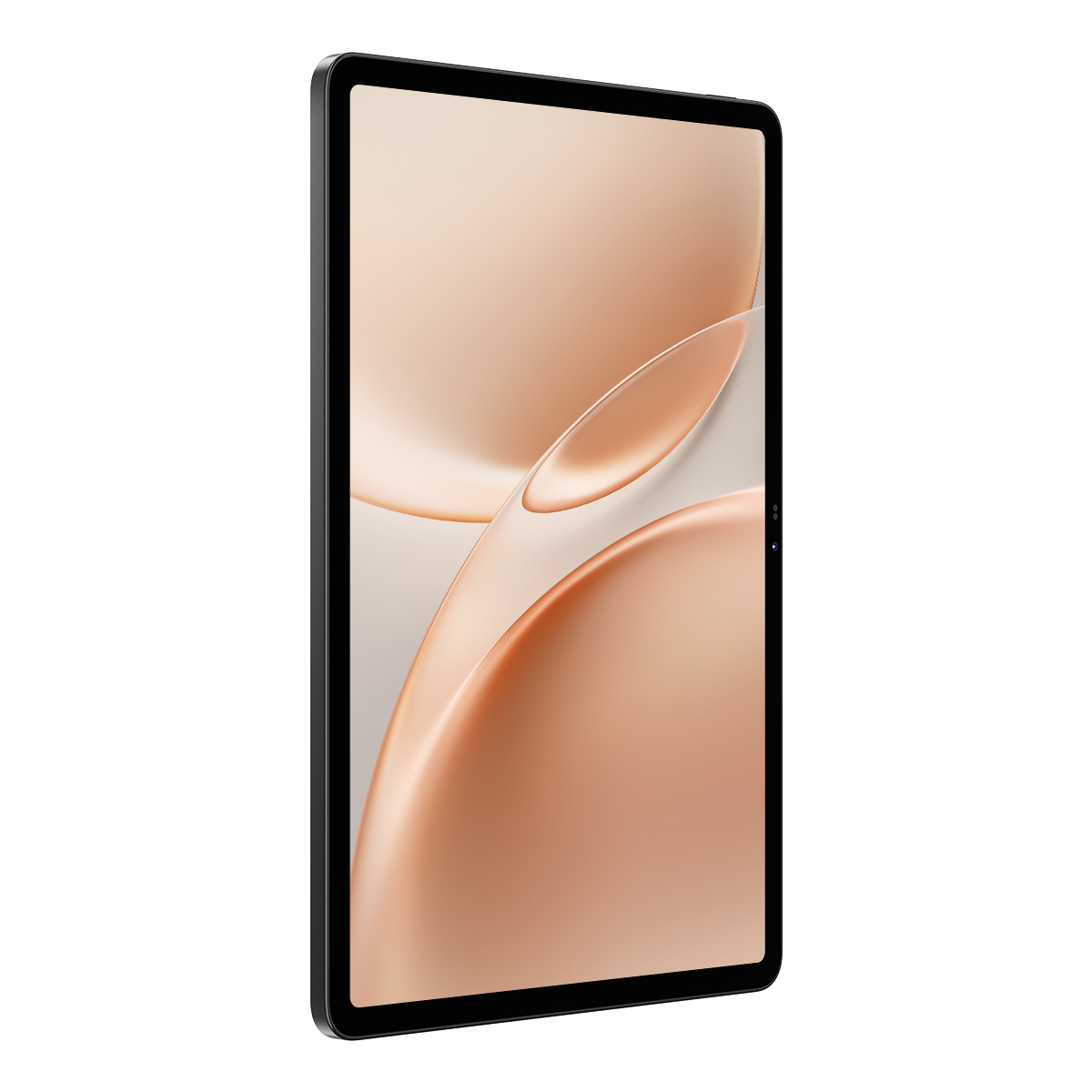 Una tablet negra con un fondo beige claro en la pantalla.