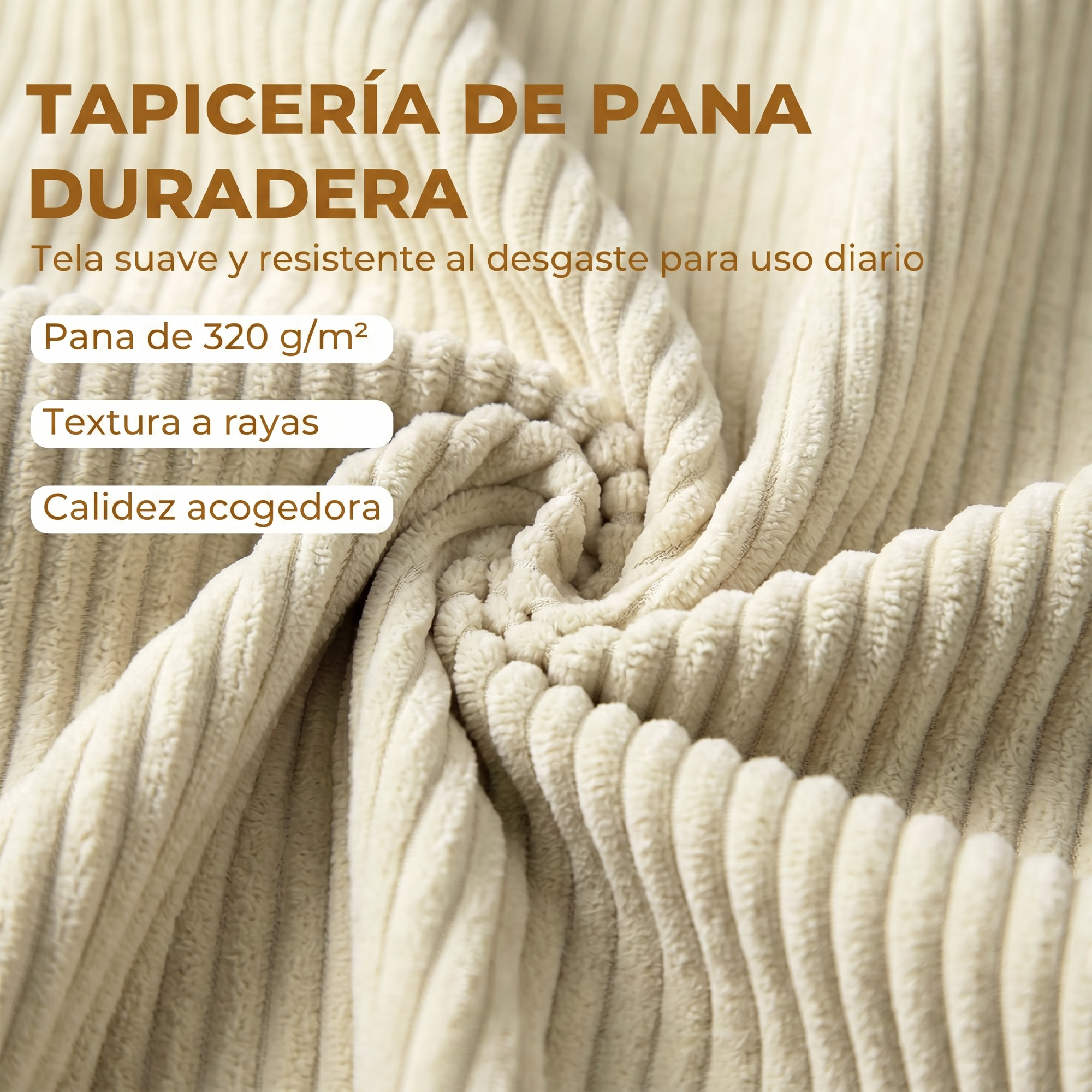 Tejido de pana beige acanalado, suave y duradero.