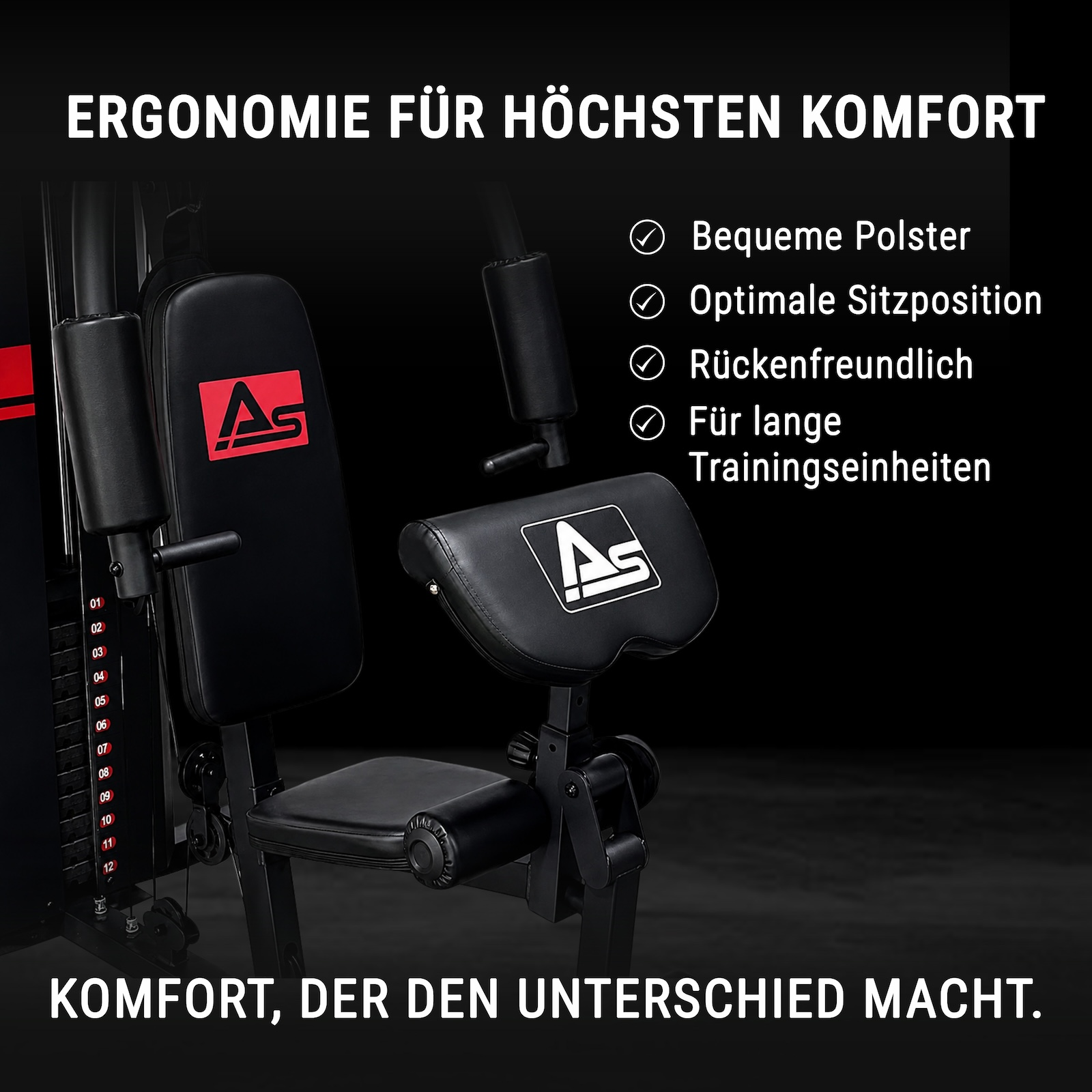 Ein schwarzes Trainingsgerät mit roten Akzenten und Polstern.