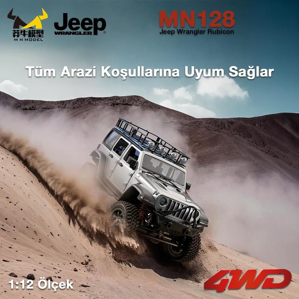 Beyaz bir Jeep Wrangler, kumlu bir yamaçta arazi sürüşü yaparken toz kaldırıyor.