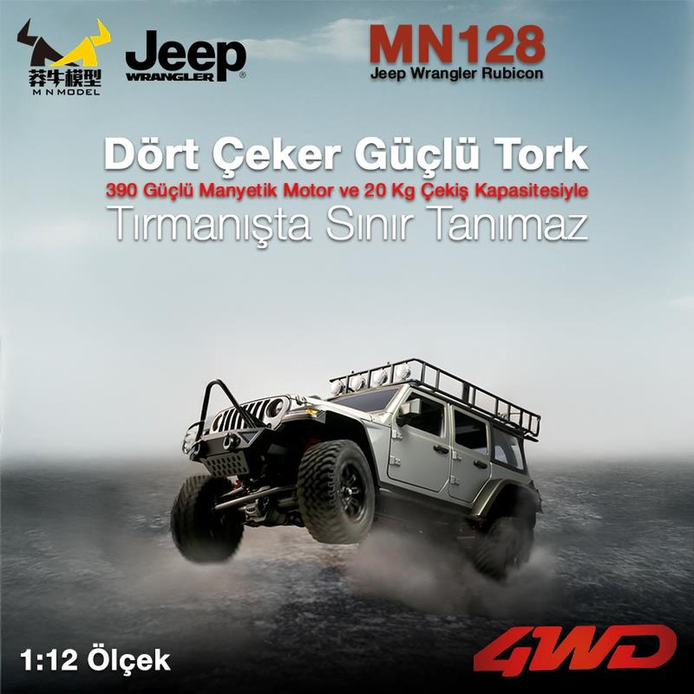 Gümüş renkli uzaktan kumandalı Jeep Wrangler havada zıplıyor. 4WD.