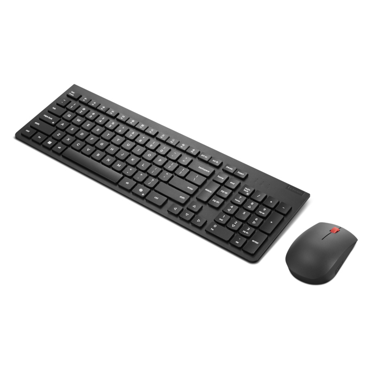 Una tastiera nera e un mouse con pulsante rosso sono uno accanto all'altro.