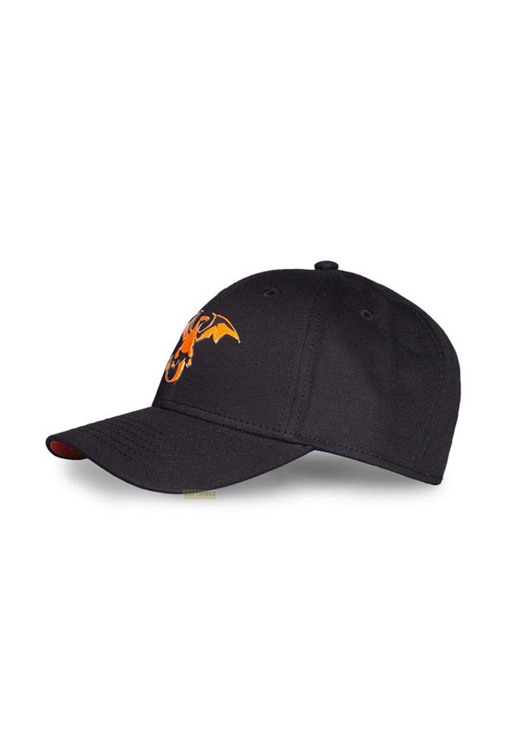 Schwarze Kappe mit orangefarbenem Drachenlogo auf der Vorderseite.