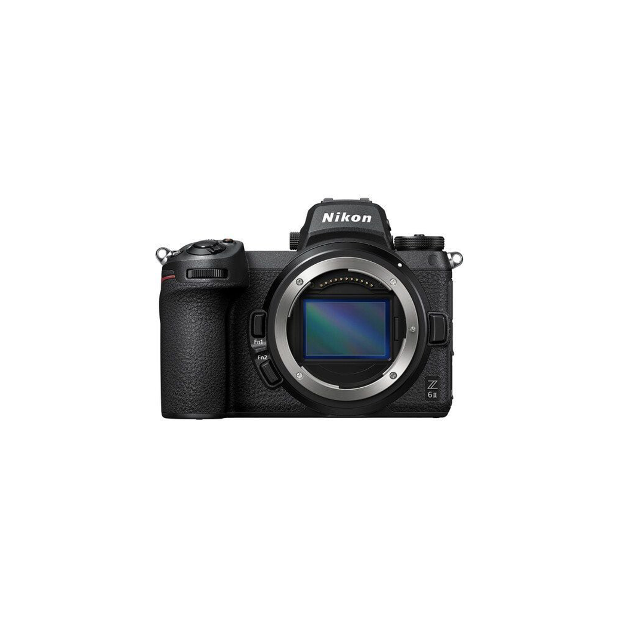 Lens yuvası ve kontrol düğmeleri görünen siyah Nikon Z 6II kamera.