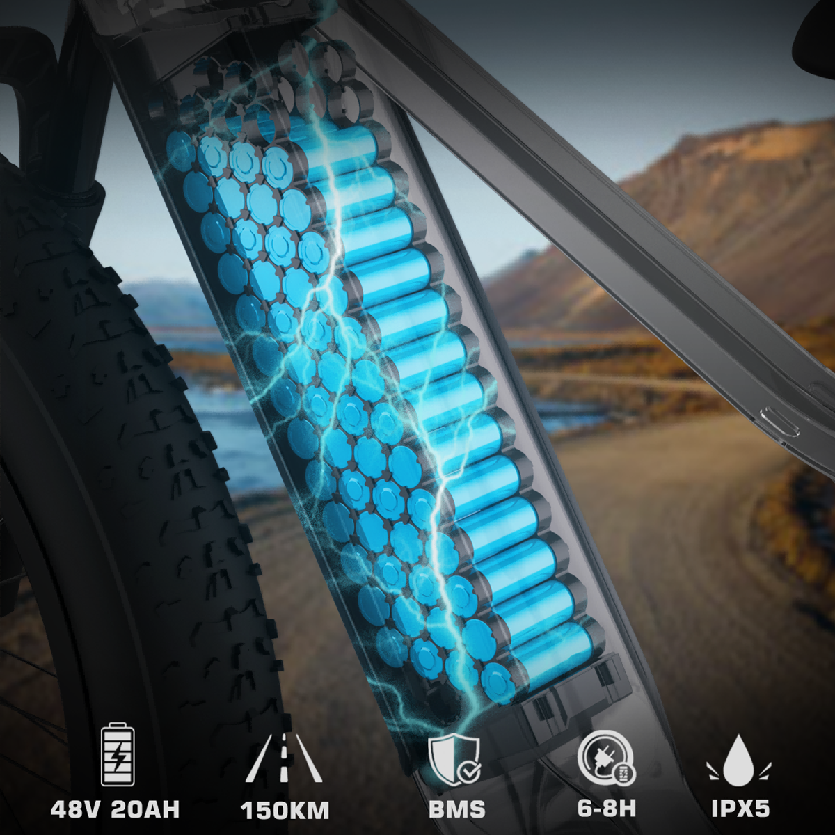 Bateria e-bike 48V 20AH, zasięg 150km, BMS, ładowanie 6-8H, IPX5.