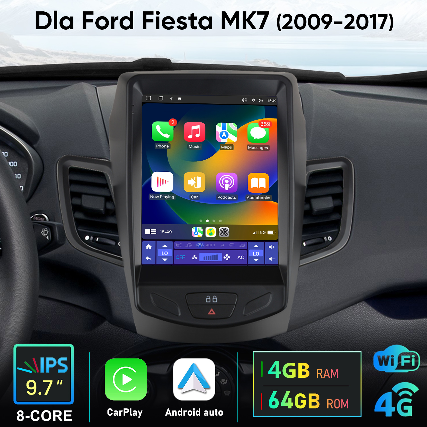 Deska rozdzielcza Ford Fiesta MK7 z ekranem dotykowym 9,7".