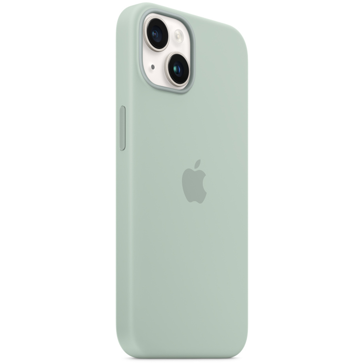 Hellgrüne Handyhülle mit Apple-Logo und Kameraloch.