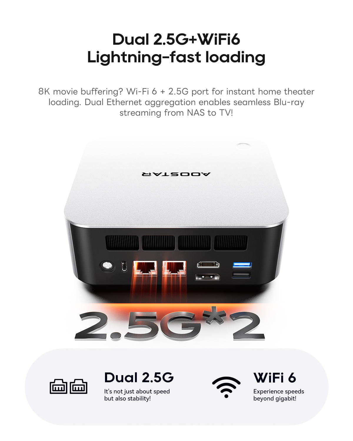 Un router de red moderno con puertos Ethernet duales de 2.5G y WiFi 6.