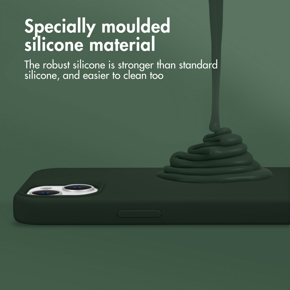 Ciemnozielony materiał silikonowy wylewający się na etui na telefon. Specjalnie formowany silikon.
