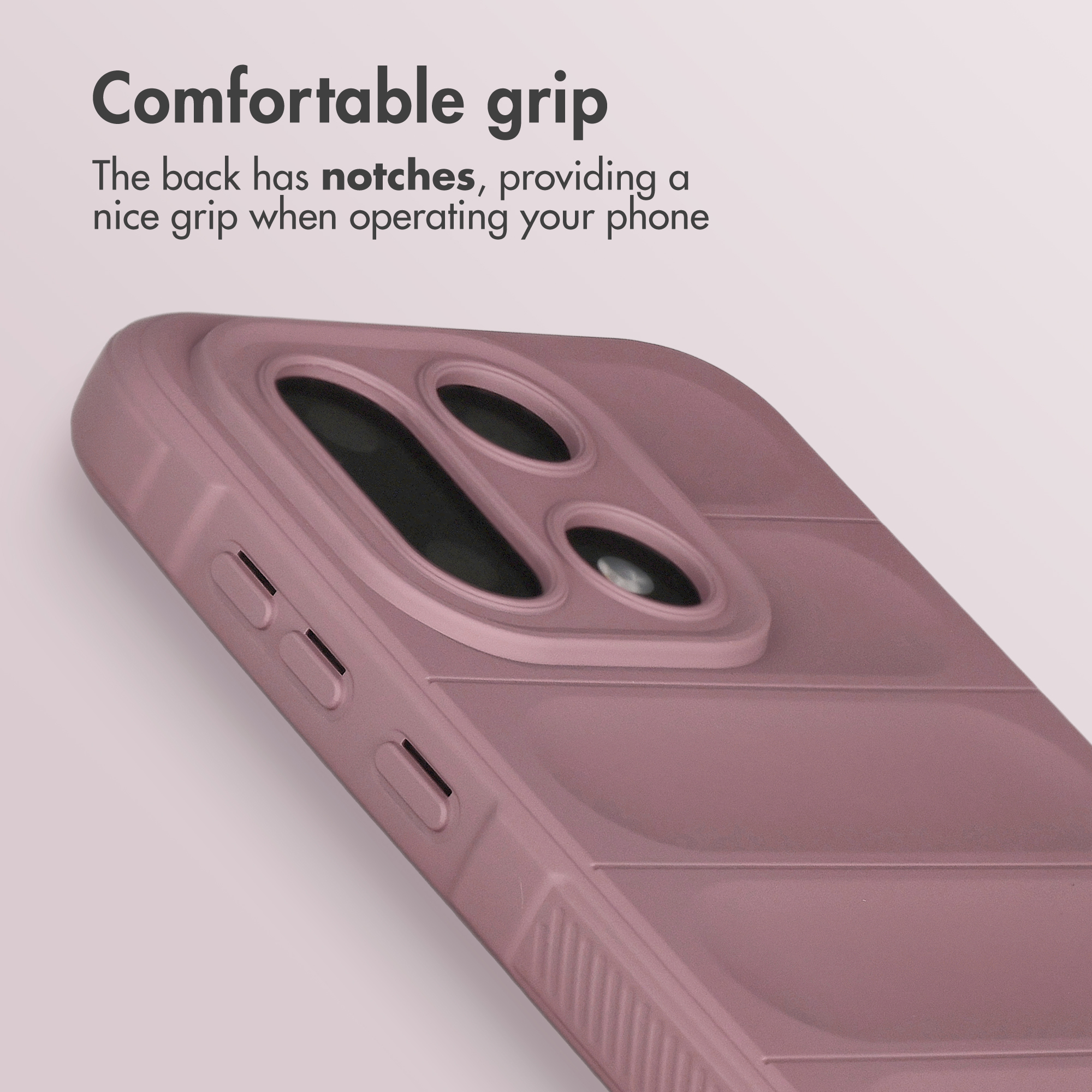 Una custodia rosa per telefono con tacche per una migliore presa.