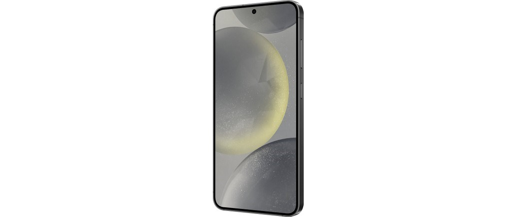 Ekranında soyut daireler gösteren, yuvarlak köşeli koyu renkli bir akıllı telefon.