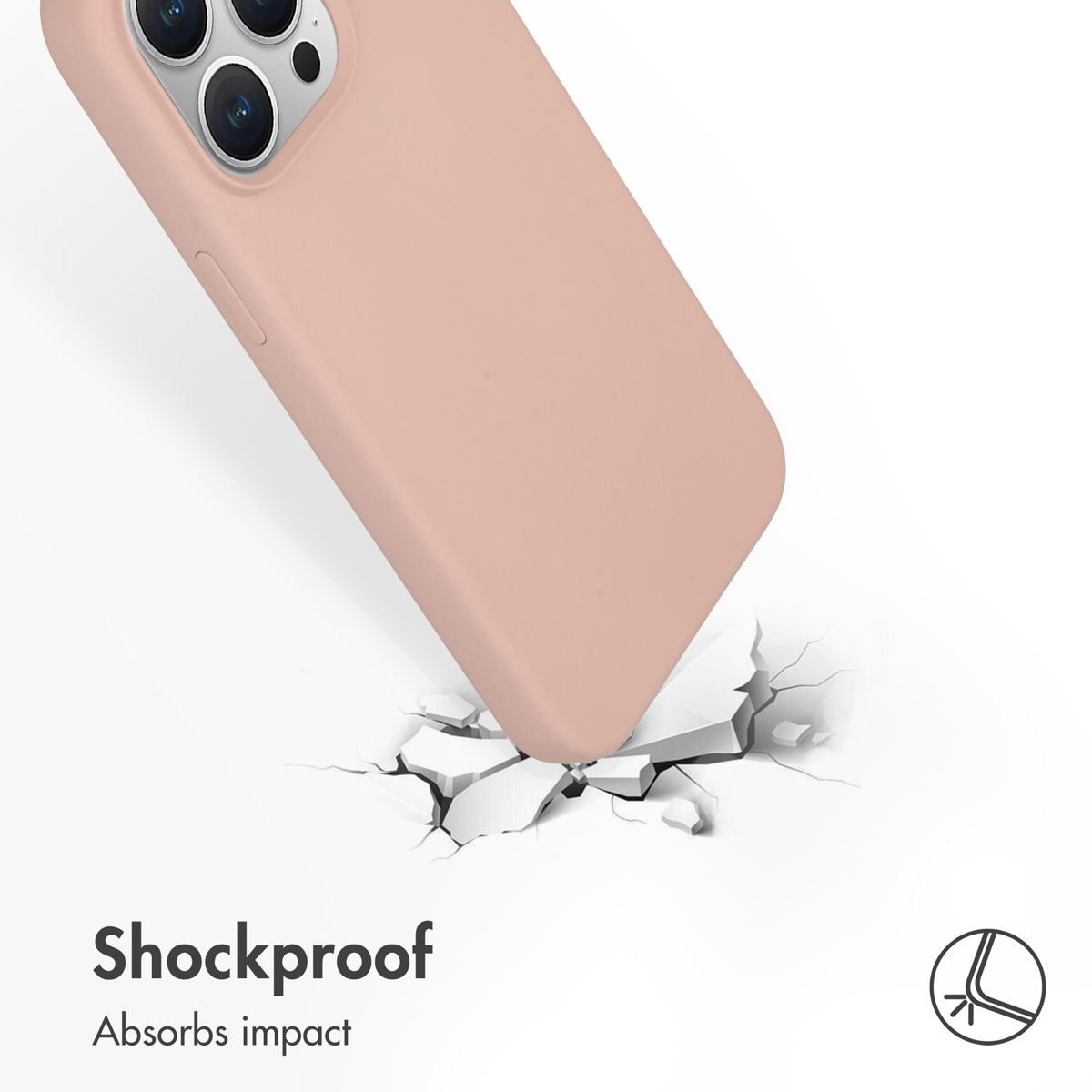 Een roze telefoonhoesje valt en breekt de grond.