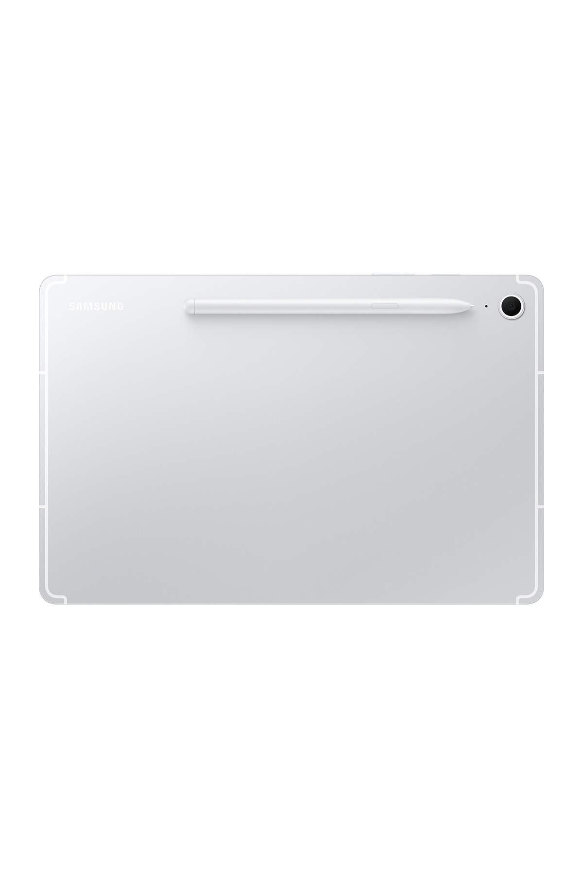 Gümüş Samsung tablet, beyaz arka plan üzerinde kalemle.
