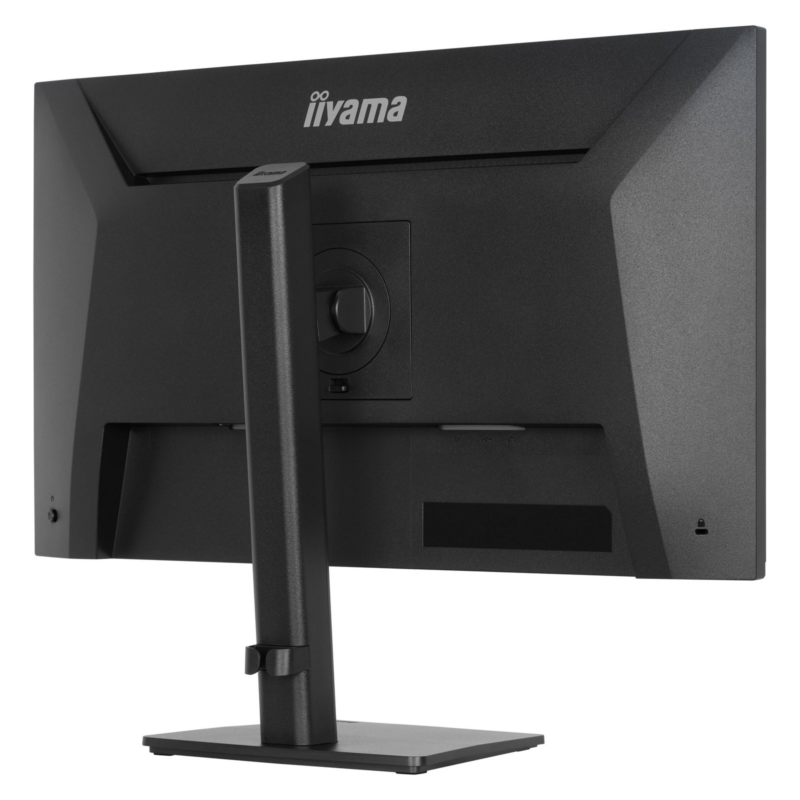 Vista trasera de un monitor negro con logo iiyama y puertos de conexión.