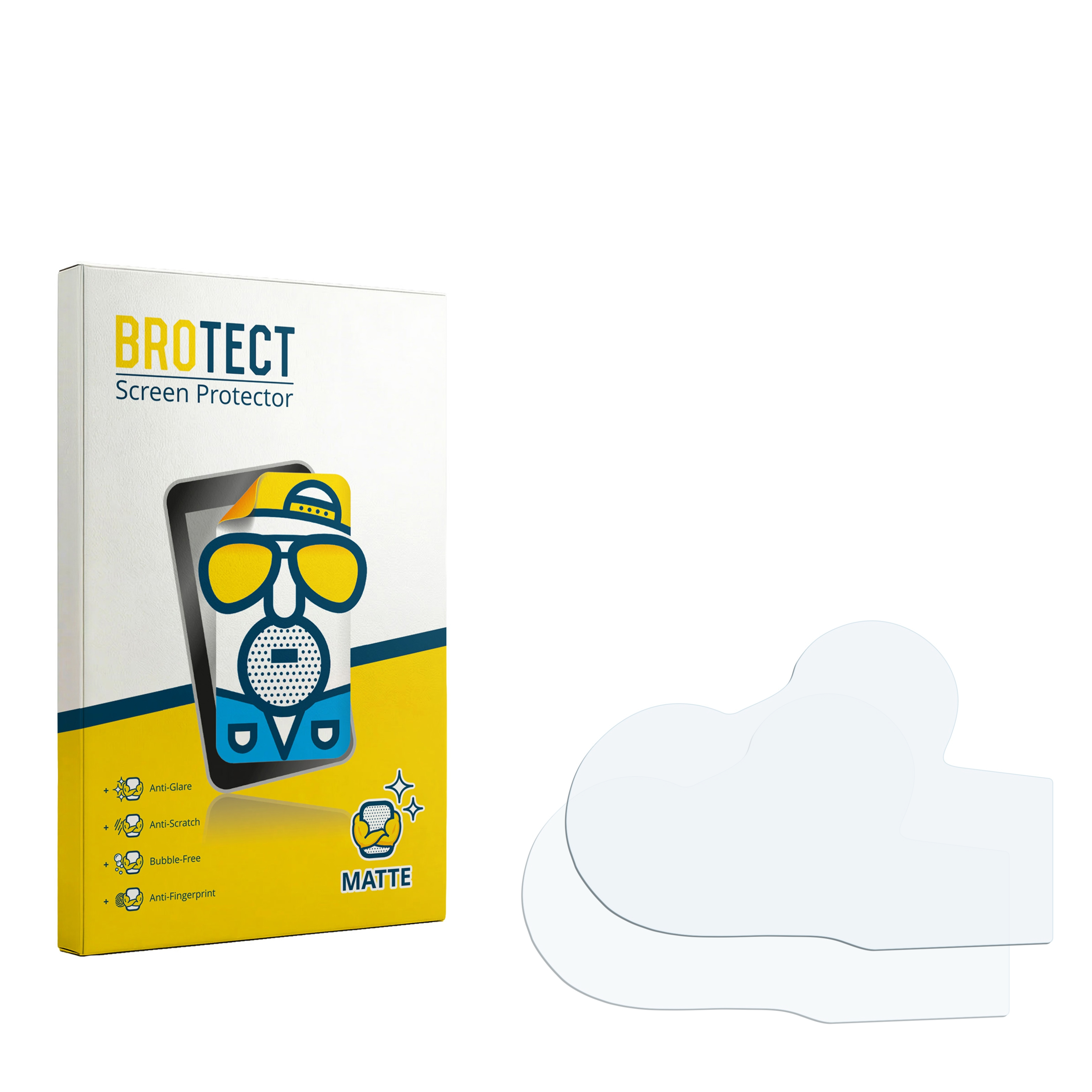 Verpackung für BROTECT Displayschutzfolie mit Cartoon-Figur und zwei Schutzfolien.