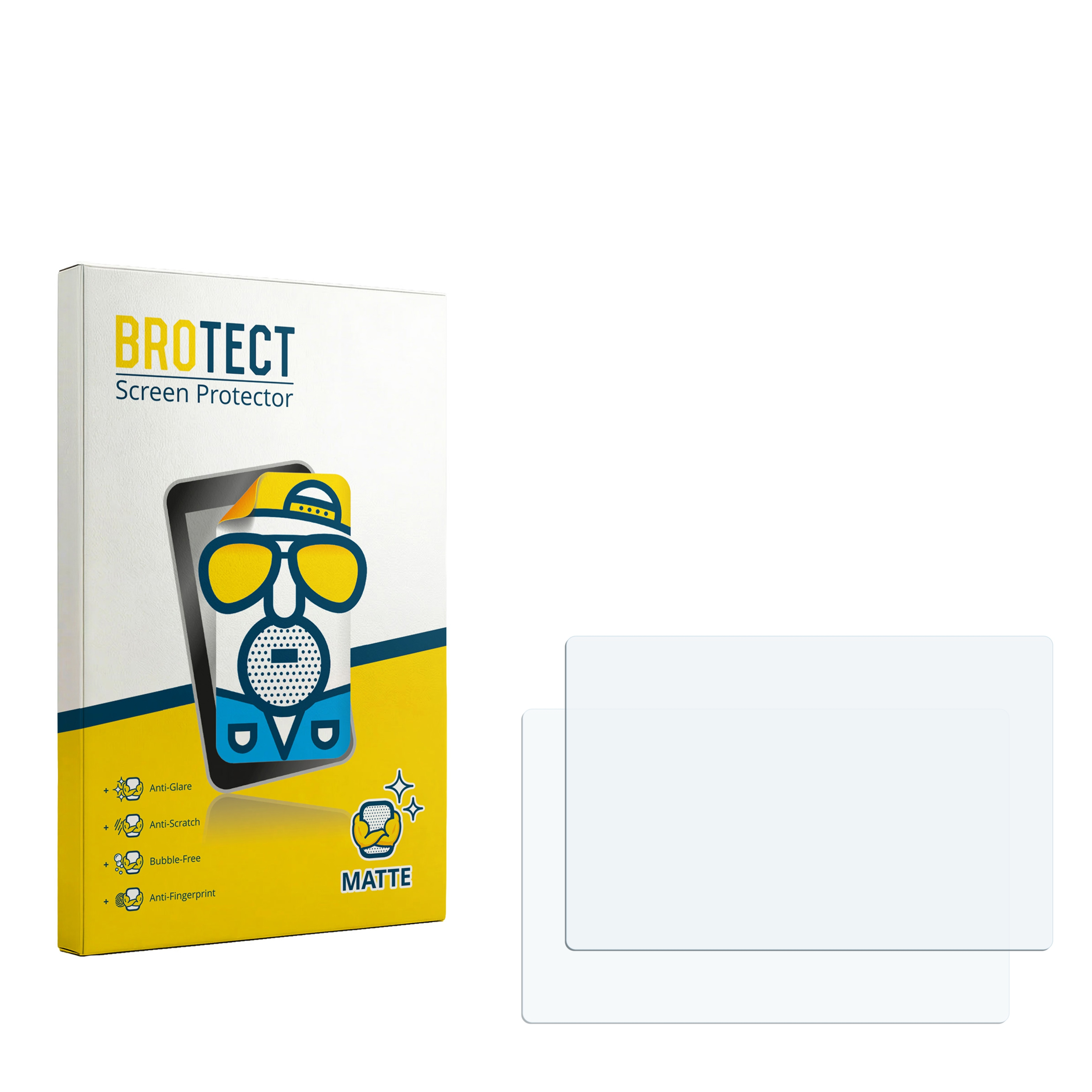 Verpackung für BROTECT Displayschutzfolie mit zwei Folien daneben.