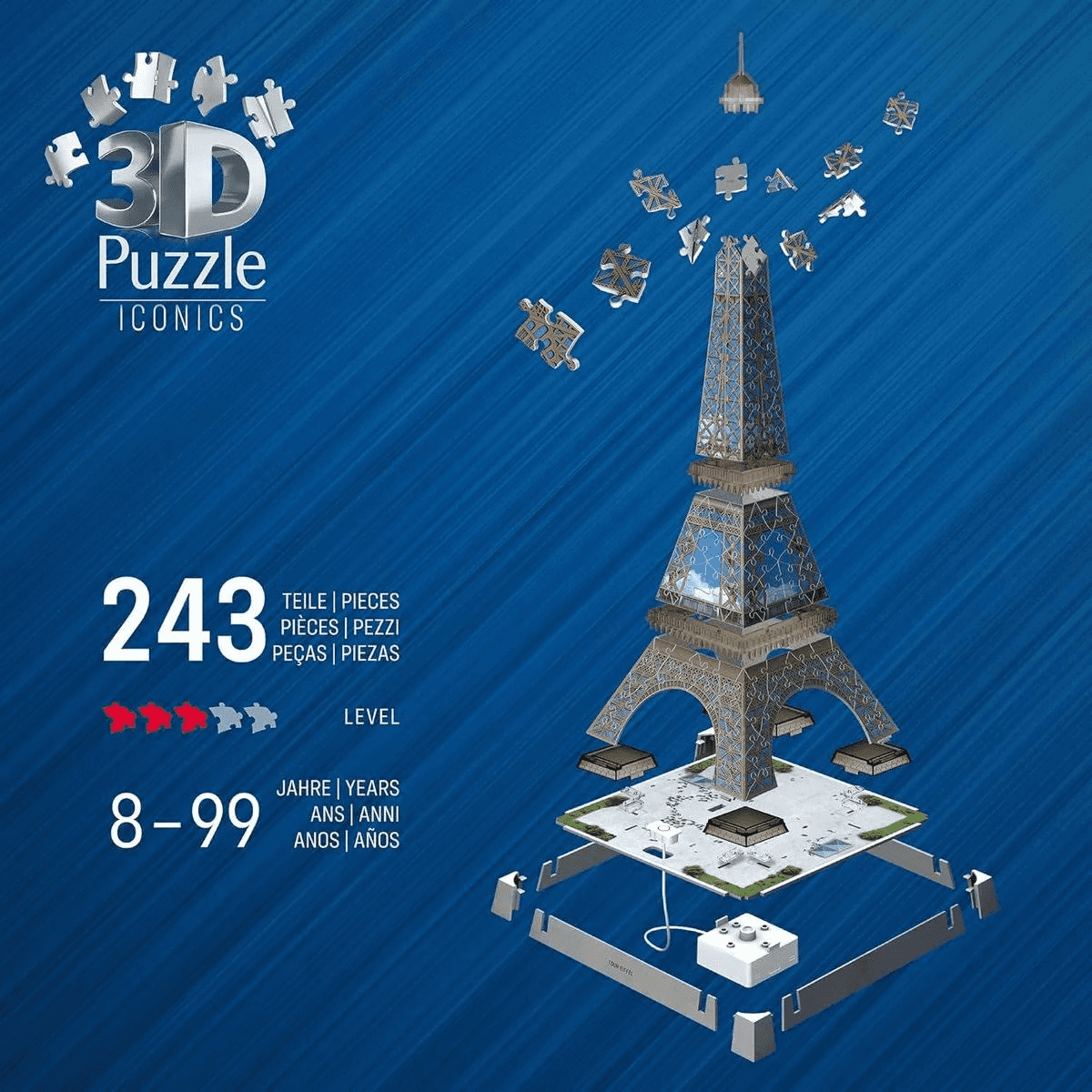 Puzzle 3D Torre Eiffel con 243 piezas, nivel 8-99.