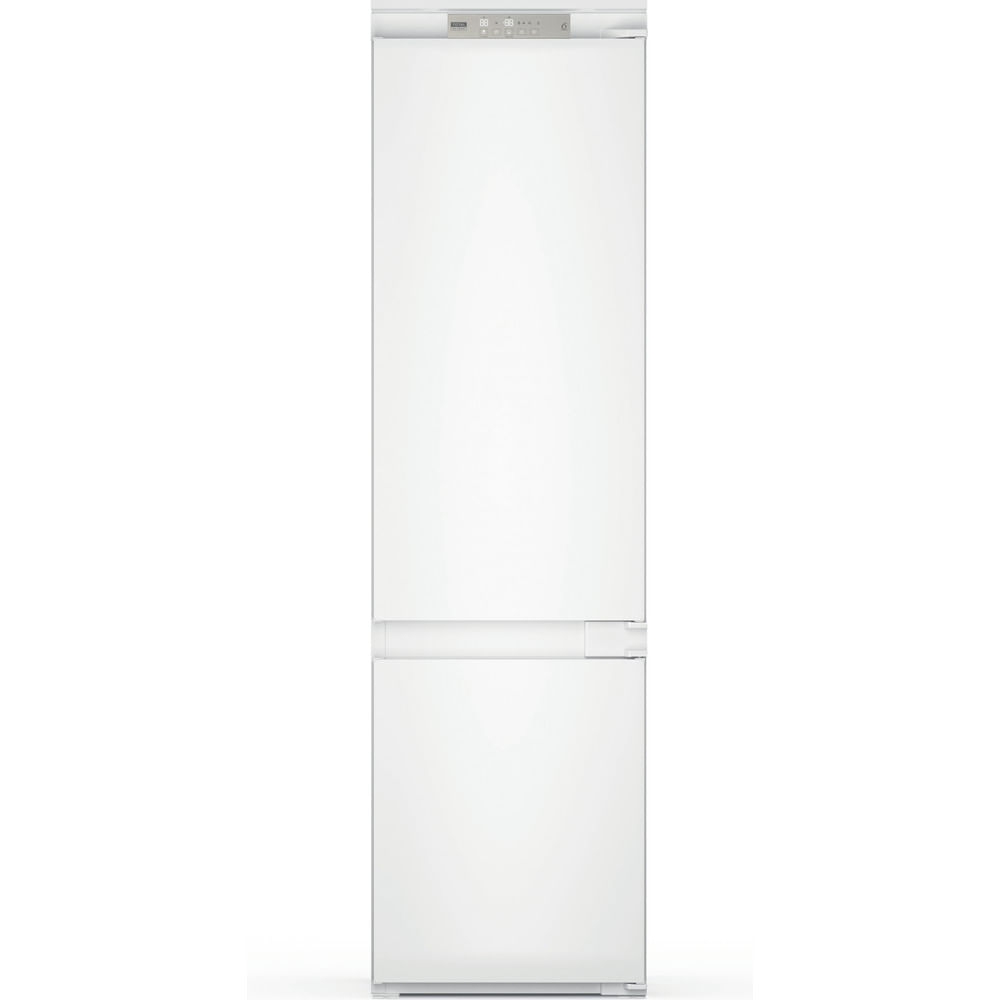 Un frigorifero bianco con display digitale in alto.