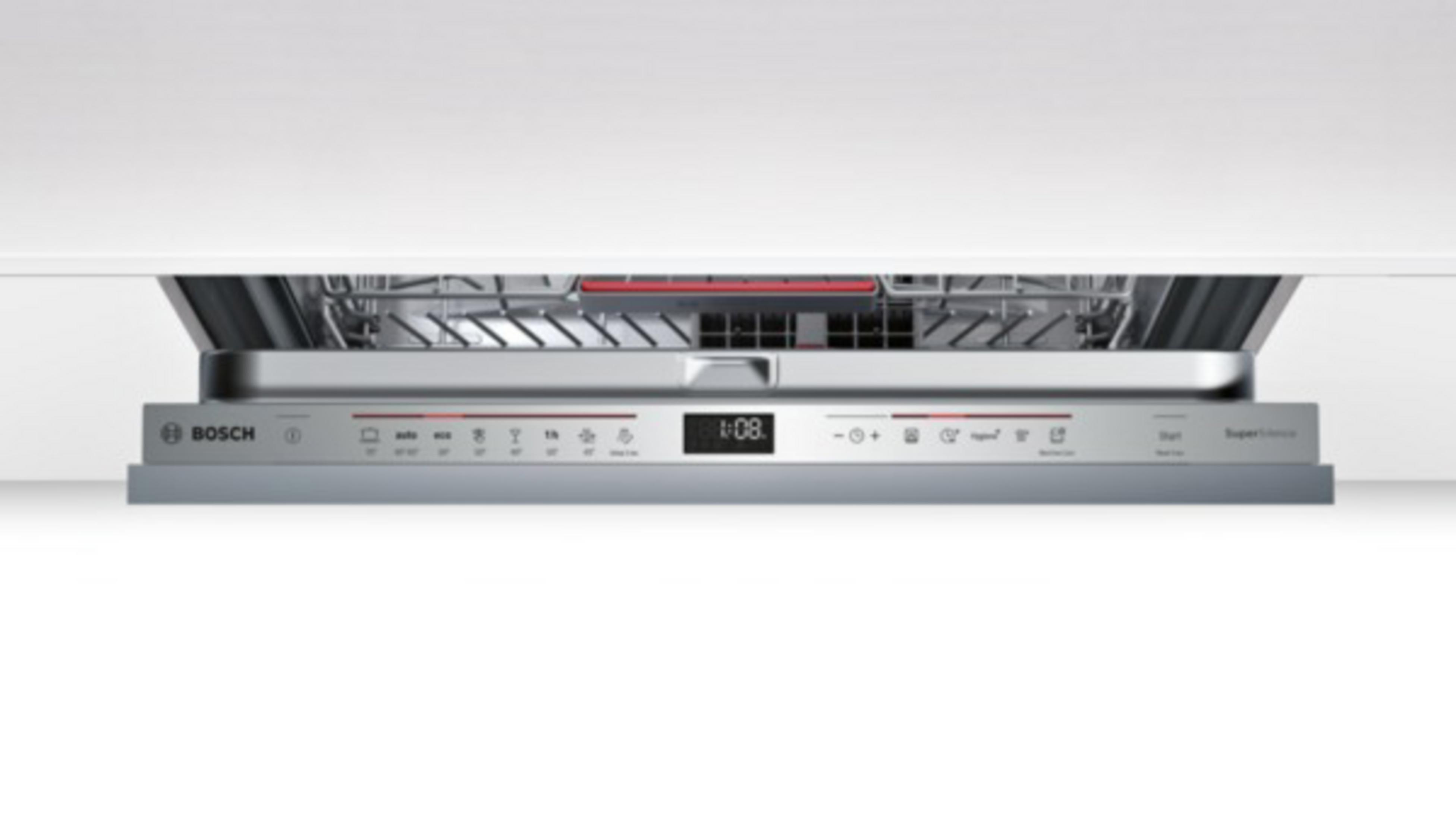 Pannello di controllo lavastoviglie Bosch con display digitale che mostra 1:08.
