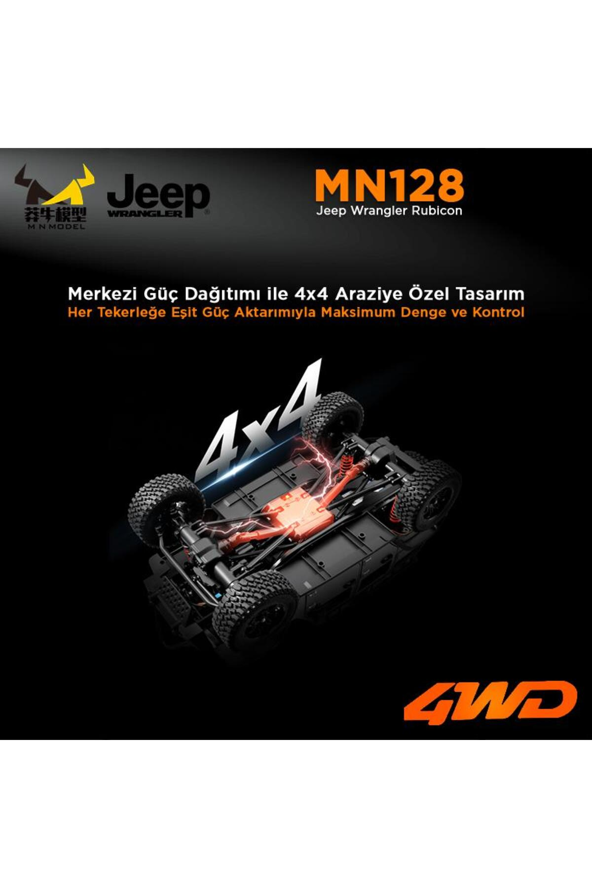 4x4 çekişli siyah bir Jeep Wrangler Rubicon modeli sergileniyor.