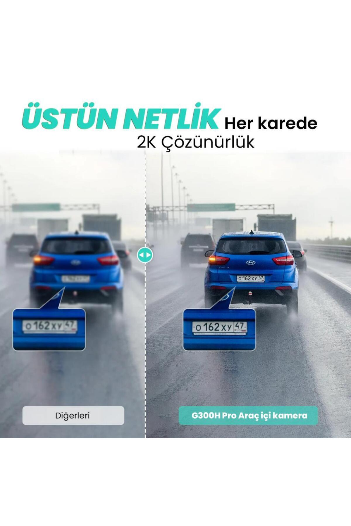 Yağmurda mavi araç kamerasının bulanık ve net görüntülerinin karşılaştırılması.