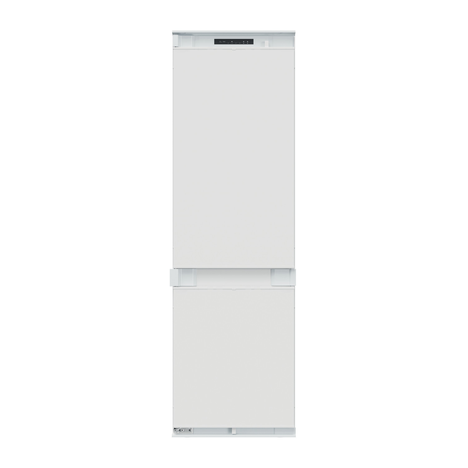 Un frigorifero-congelatore da incasso bianco con display digitale in alto.