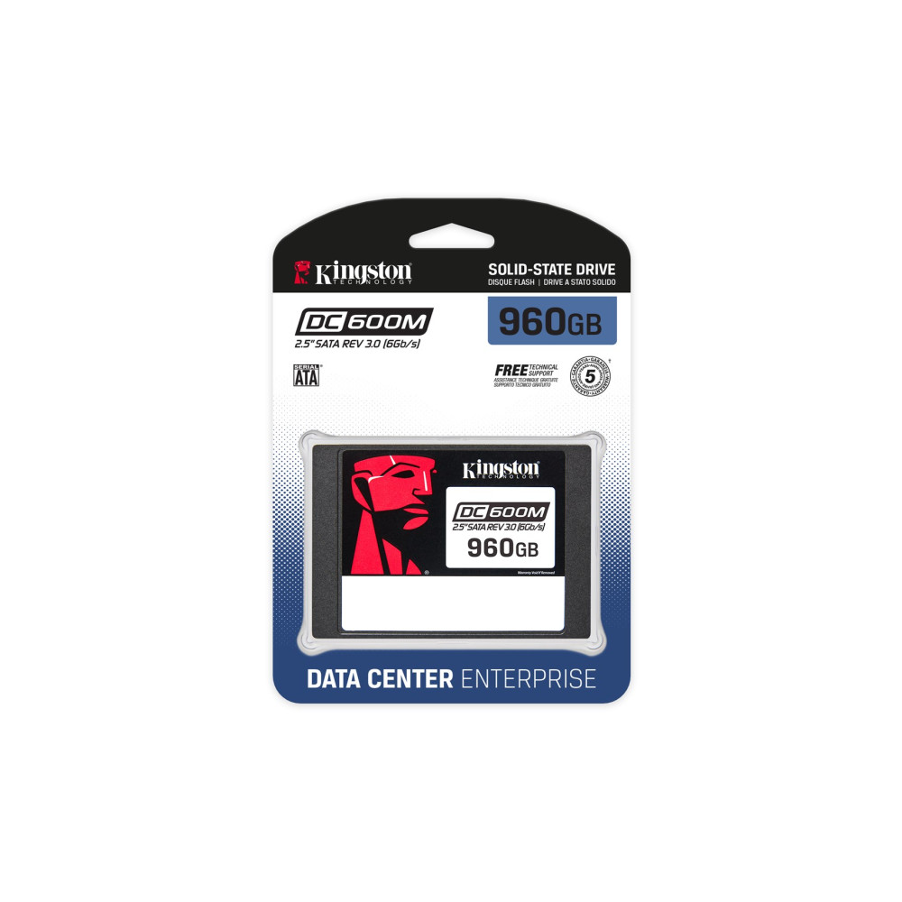 Kingston DC600M 960GB SSD in packaging, 2.5-inch, SATA Rev 3.0.