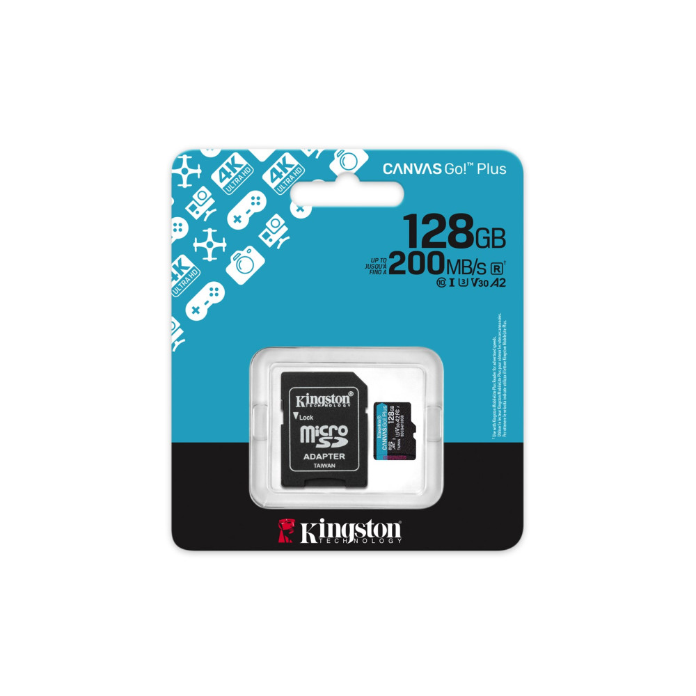 Karta pamięci Kingston 128GB microSDXC z adapterem, 200MB/s.