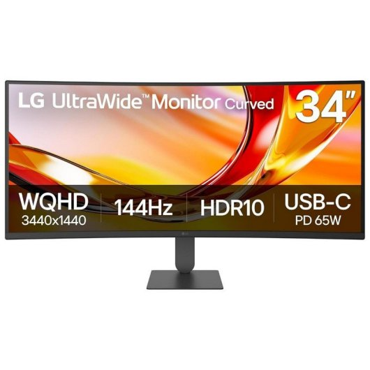 Monitor curvo LG UltraWide da 34 pollici con WQHD, 144Hz, HDR10, USB-C.