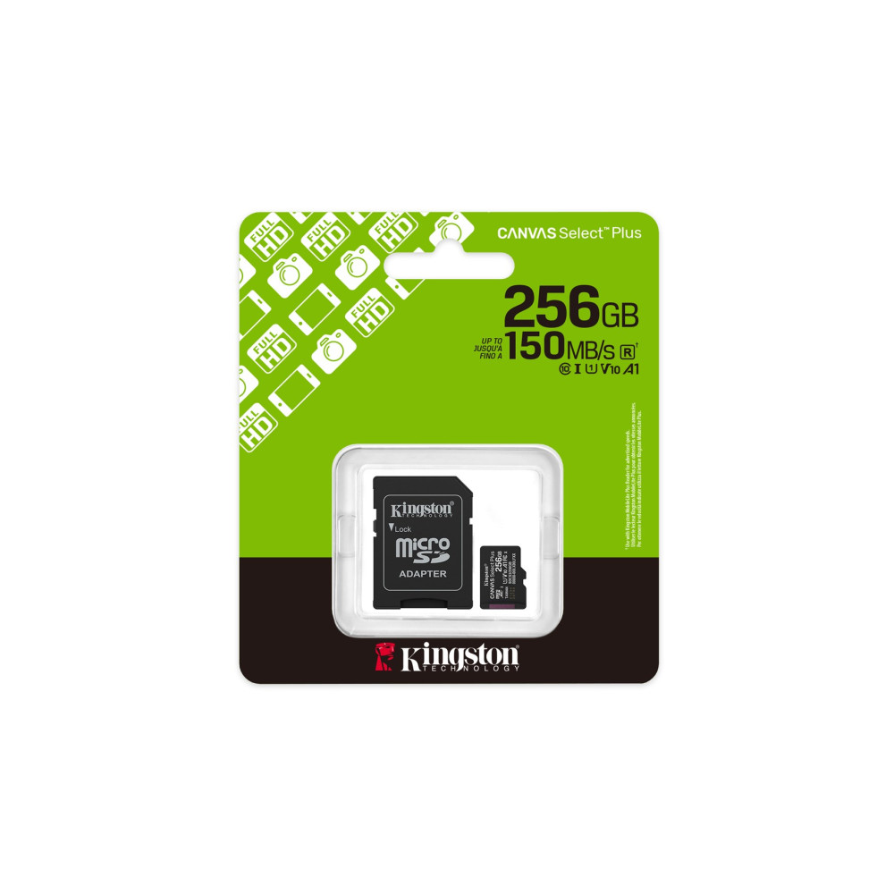 Kingston 256GB MicroSD-Karte mit Adapter, Full HD, 150MB/s.