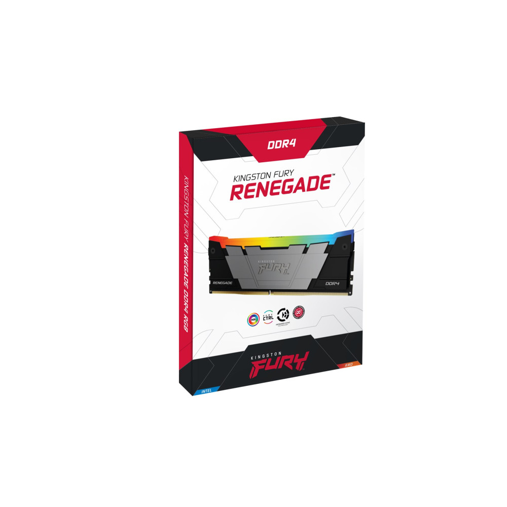 Pudełko na pamięć RAM Kingston Fury Renegade DDR4 RGB z tęczowym podświetleniem.