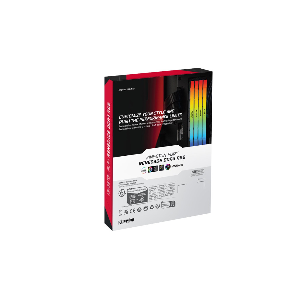 Opakowanie pamięci RAM Kingston Fury Renegade DDR4 RGB z czterema modułami.
