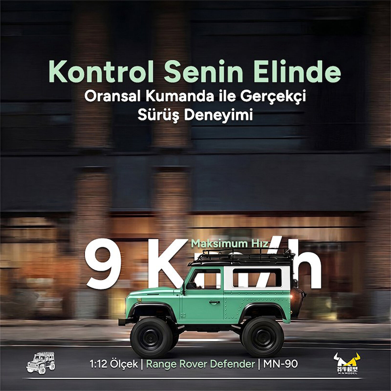 Tavan bagajlı yeşil arazi aracı yolda ilerliyor. Kontrol hakkında yazı.