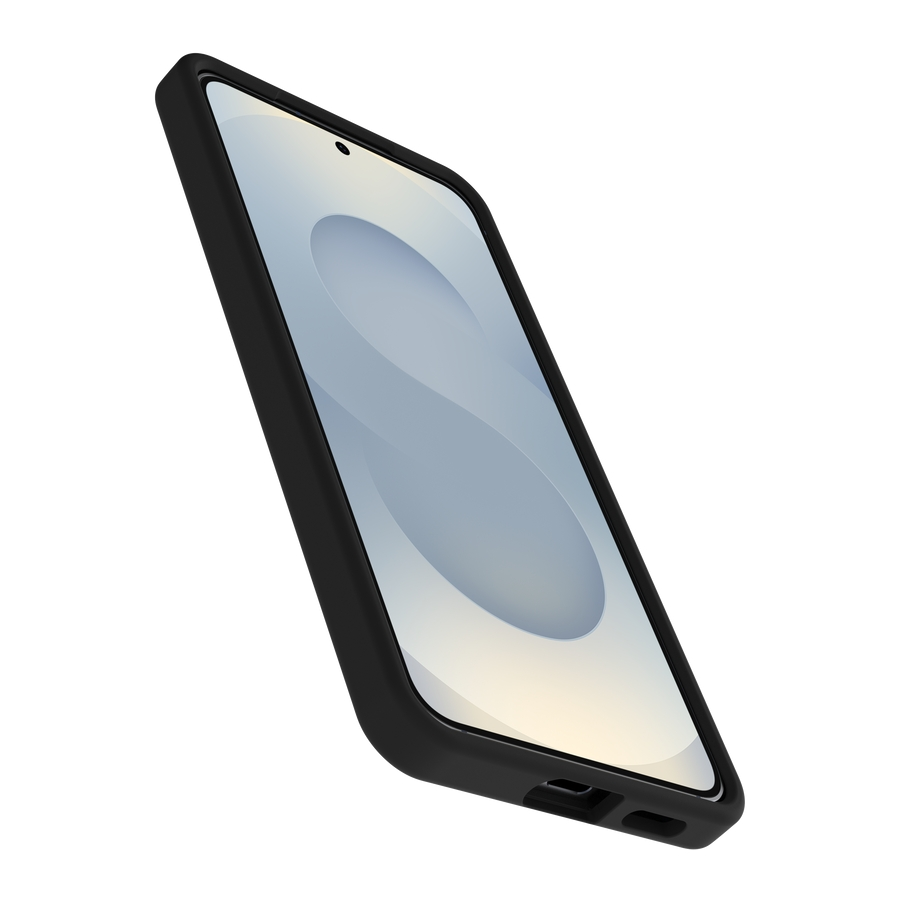 Schwarzes Smartphone mit einem abstrakten Muster auf dem Bildschirm, aus der Nähe betrachtet.