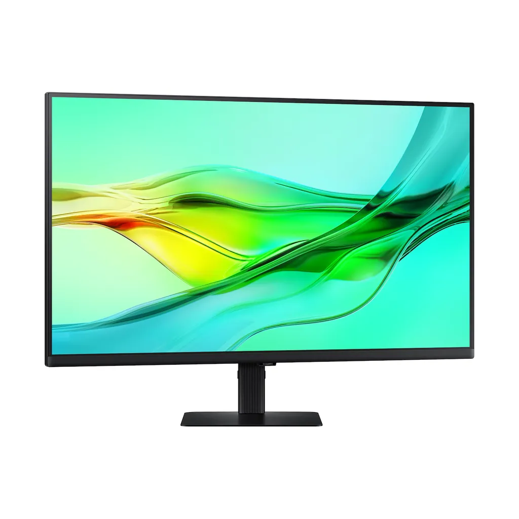 Soyut, akıcı yeşil ve sarı arka plana sahip siyah bir monitör.