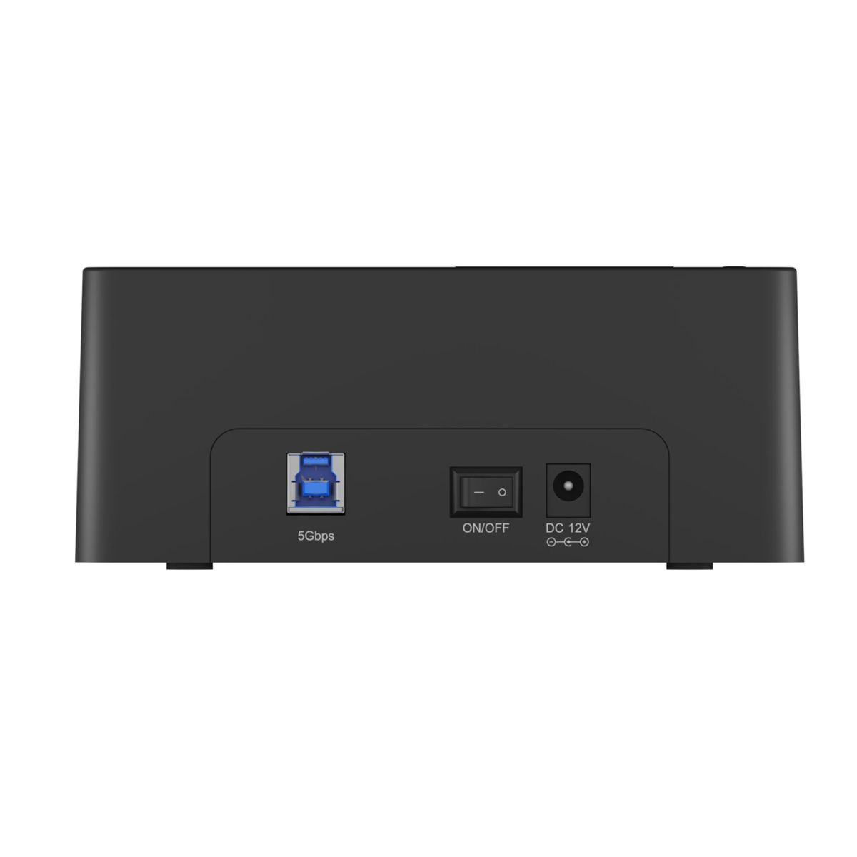 Arrière d'un appareil noir avec port USB 3.0, interrupteur ON/OFF et entrée 12V CC.