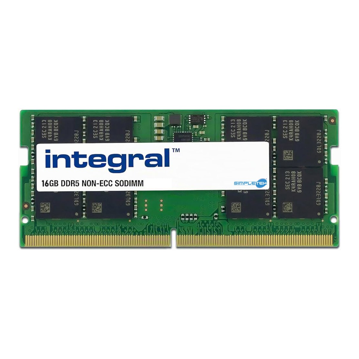 Un modulo RAM SODIMM DDR5 da 16 GB verde di Integral.
